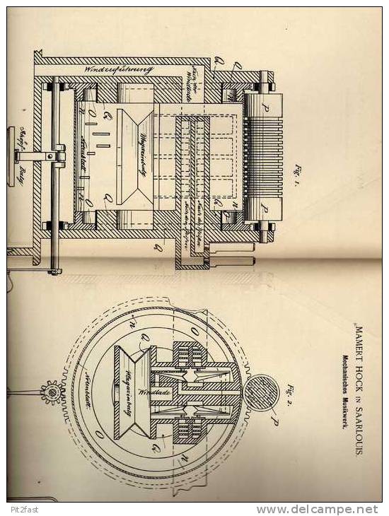 Original Patentschrift - M. Hock In Saarlouis , 1886 , Mechanisches Musikwerk , Jukebox , Musik !!! - Macchine