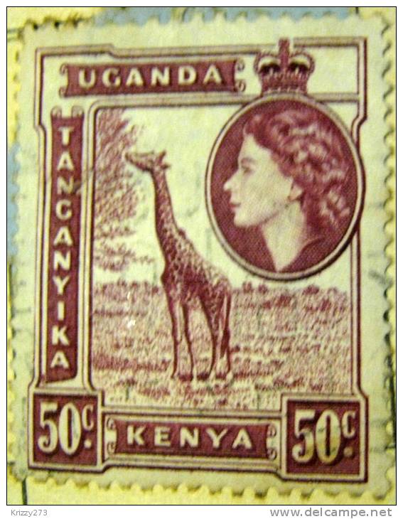 Kenya Uganda Tanganyika 1954 QEII And Giraffe 50c - Used - Kenya, Uganda & Tanganyika