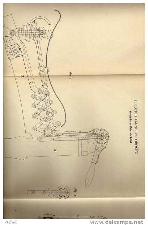 Original Patentschrift - F. Tanner In Lobositz , 1887 , Verstellbarer Sattel Für Fahrrad !!! - Sonstige & Ohne Zuordnung