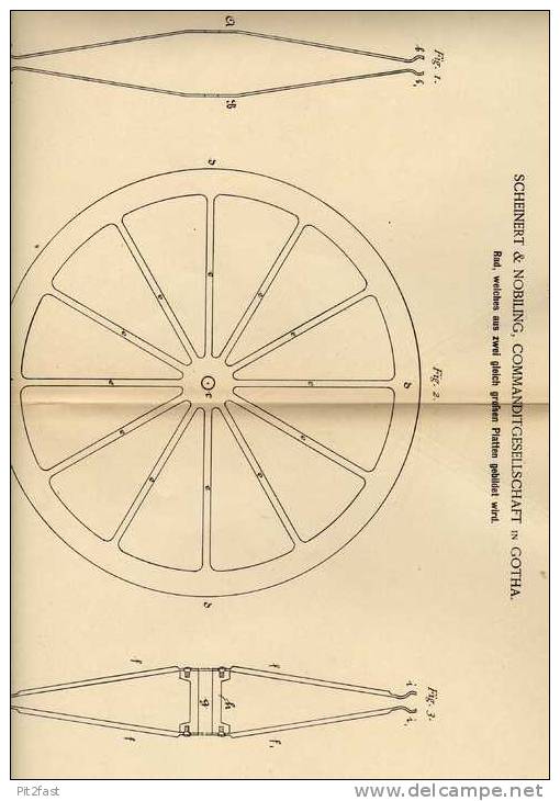 Original Patentschrift - Scheinert & Nobiling In Gotha , 1887 , Rad Aus Zwei Platten !!! - Tracteurs