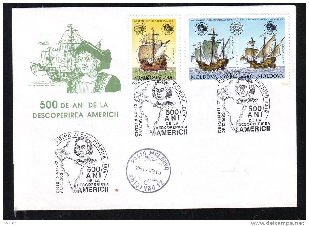 CRISTOPHER COLUMB, 1992, SPECIAL COVER, OBLITERATION CONCORDANTE, MOLDOVA - Christophe Colomb