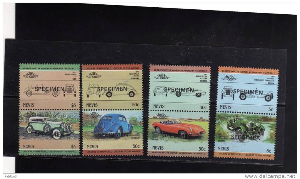 NEVIS 1984 SPECIMEN LEADERS OF THE WORLD CARS - AUTOMOBILI SOPRASTAMPATI MNH - St.Kitts En Nevis ( 1983-...)