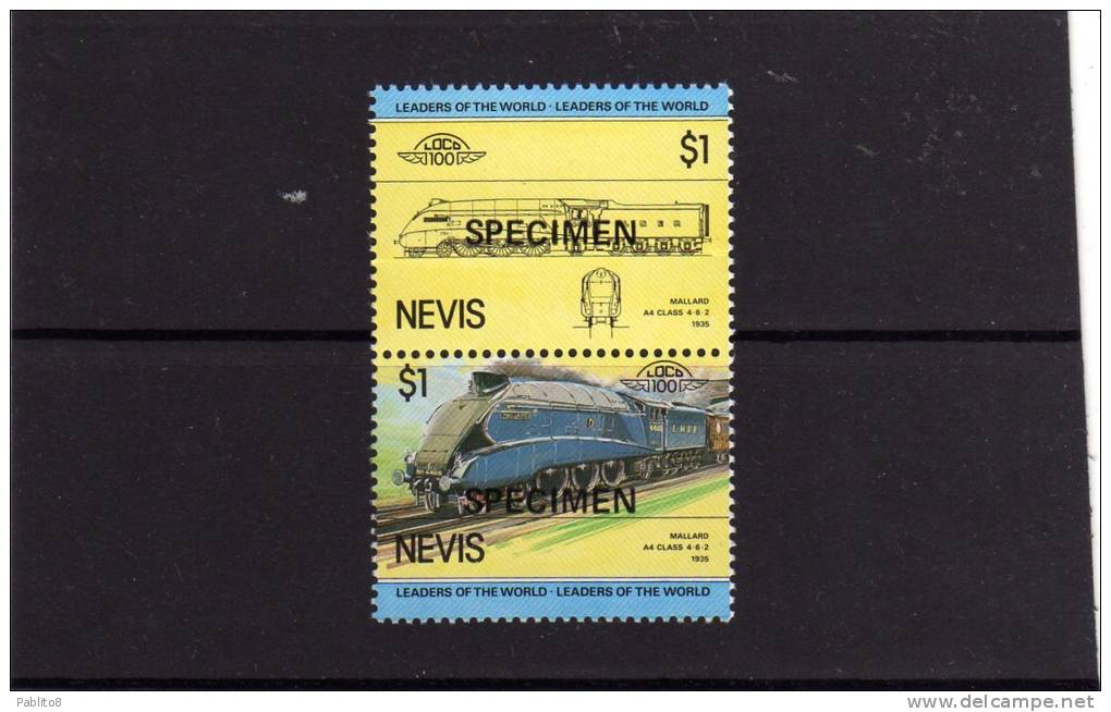 NEVIS 1985 SPECIMEN TRAIN LOCOMOTIVE REILWAYS - LOCOMOTIVA TRENO FERROVIE SOPRASTAMPATO MNH - St.Kitts-et-Nevis ( 1983-...)