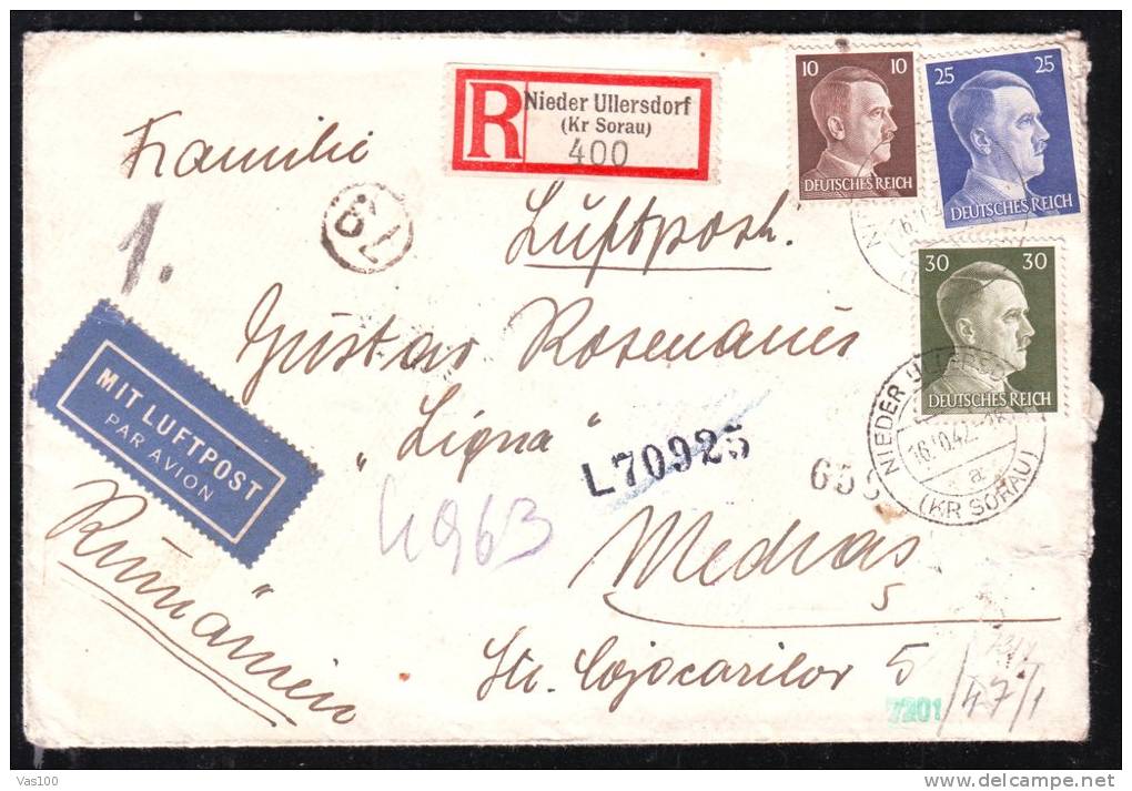 NAZIST, HITLER, STAMPS ON COVER, CENSORED, 1942, REGISTRED COVER, GERMANY, SENT TO ROMANIA - Autres & Non Classés