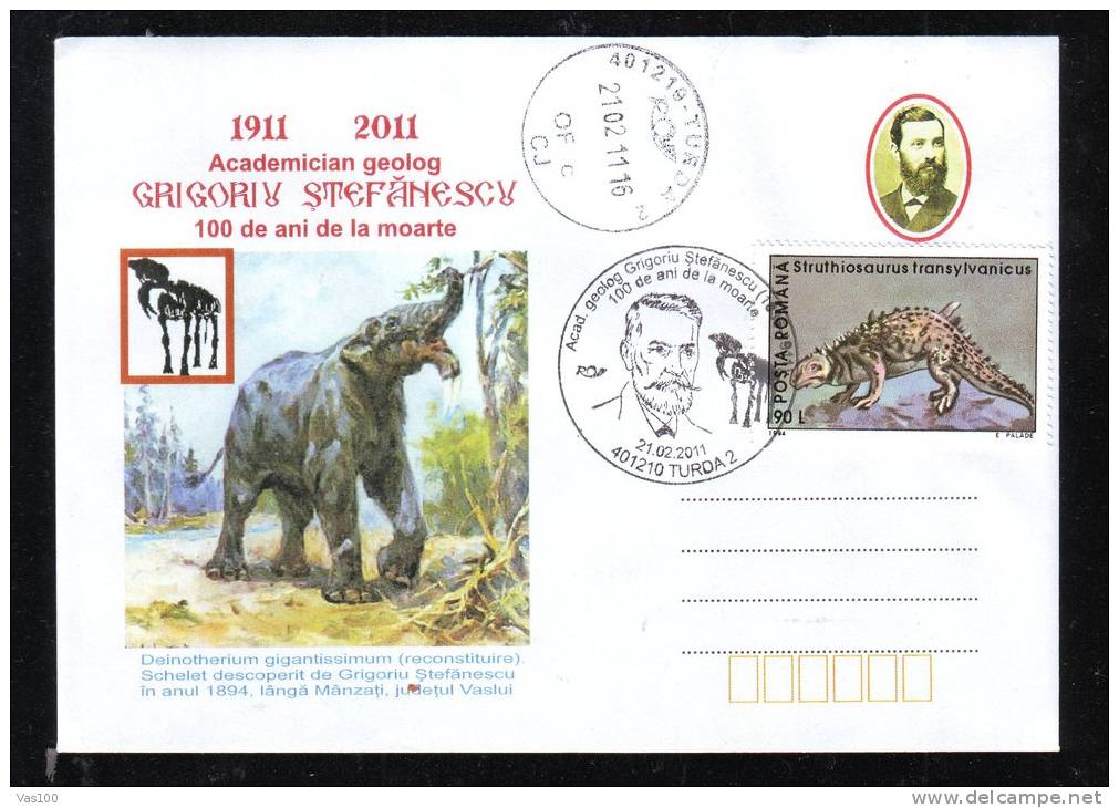 ELEPHANT, PREHISTORIC ANIMAL, 2011, SPECIAL COVER, OBLITERATION CONCORDANTE, ROMANIA - Elefanten