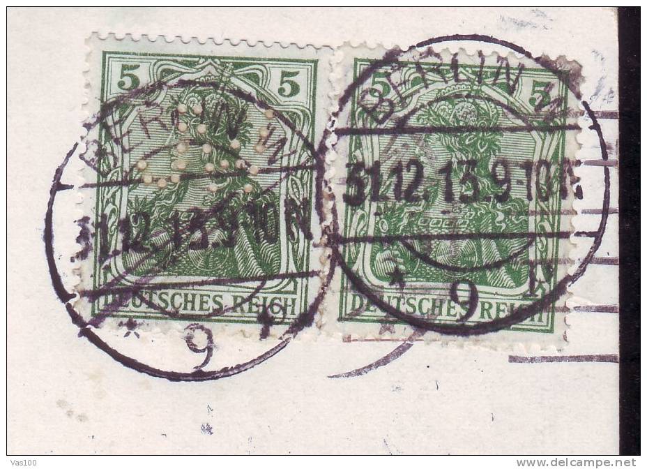 VERY RARE, STAMPS PERFORATED, 1913, POST CARD, GERMANY, SENT TO ROMANIA - Perforés