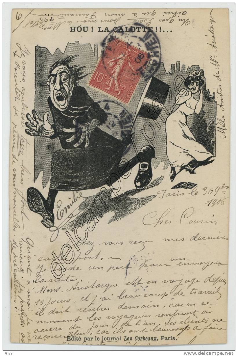 Satire Anticléricale Du Journal Les Corbeaux. "Hou! La Calotte!". Absinthe Junod. - Satiriques