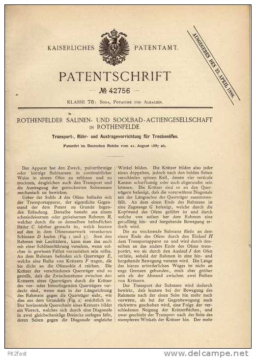 Original Patentschrift - Soolbad AG In Rothenfelde ,1887 , Trockenofen Vorrichtung , Apparat !!! - Maschinen