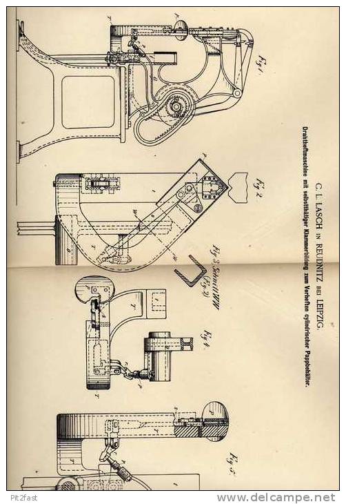 Original Patentschrift - C. Lasch In Reudnitz B. Leipzig , 1887 , Drahtheftmaschine !!! - Maschinen