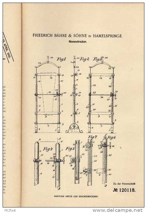 Original Patentschrift - F. Bähre In Hamelspringe , 1900 , Hosenstrecker , Kleidung , Hose !!! - Literature