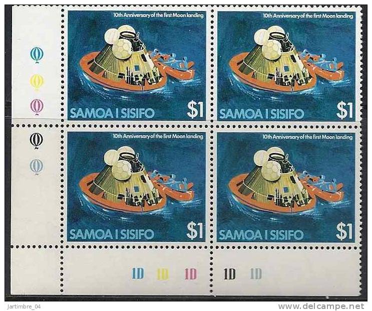 1979 SAMOA  445** Espace, Homme Sur La Lune, Bloc De 4 - Samoa