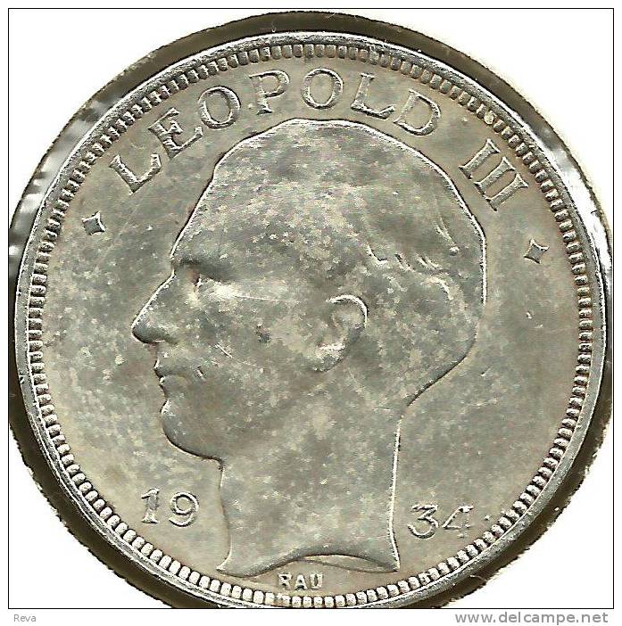 BELGIUM 20 FRANCS CROWN FRONT LEOPOLD III MAN BACK 1934 VF AG SILVER KM? READ DESCRIPTION CAREFULLY !!! - 20 Frank