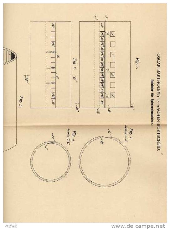 Original Patentschrift - O. Bartholemy In Aachen - Burtscheid , 1900 , Spinnereimaschine , Reibleder , Spinnerei !!! - Macchine