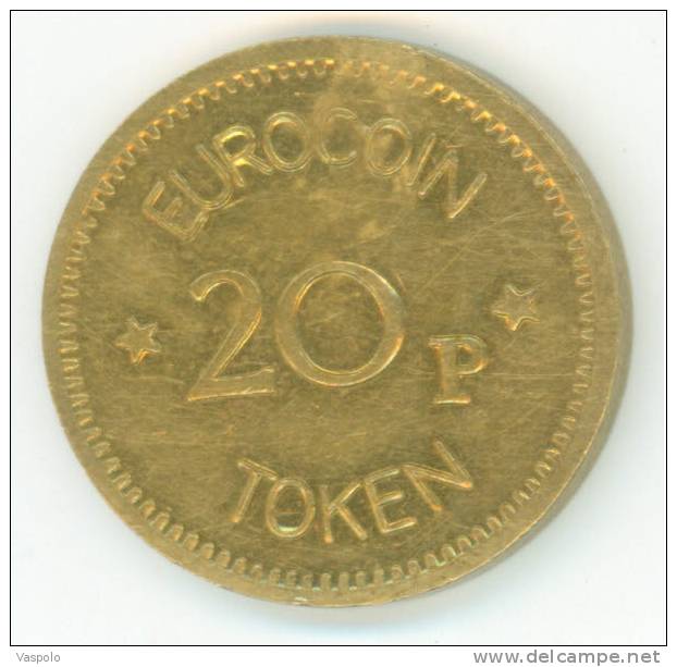 EUROCOIN TOKEN;JETON;GETTONE- 2Op;DIRECT MACHINE DISTRIBUTORS-FLAT EDGE,NICE GRADE-DIAMETER-25 Mm - Autres & Non Classés