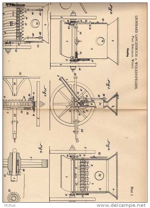 Original Patentschrift - L. Langenbuch In Wolkersfelden ,Post Spielbach ,1899, Saepflug, Agrar , Pflug , Landwirtschaft - Machines