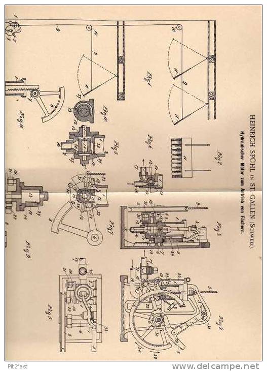 Original Patentschrift - H. Spühl In St. Gallen , 1900 , Hydr. Motor Für Fächer !!! - Machines