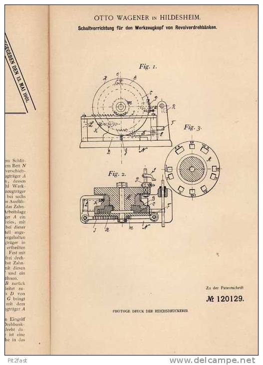 Original Patentschrift - Drehbank Für Revolver , Pistole , 1900, O. Wagener In Hildesheim !!! - Macchine