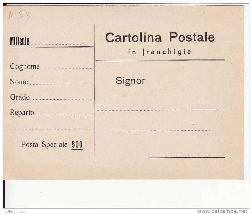 Storia Postale - Cartolina Postale In Franchigia - Posta Speciale 500 - Non Viaggiata - Rara - Franchise