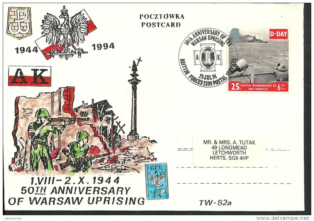 50th. ANNIVERSARY OF THE WARSAW UPRISING  1944-1994 - Government In Exile In London