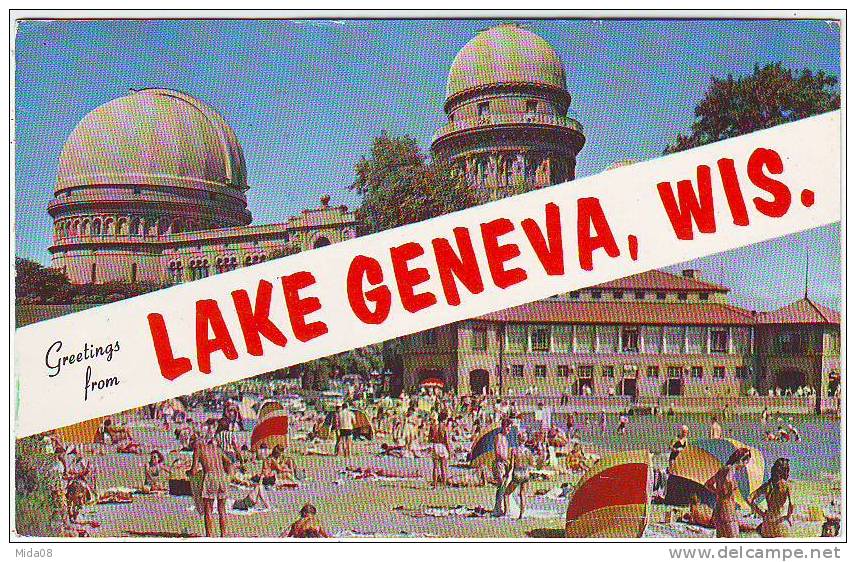 YERKES OBERVATORY. MUNICIPAL BATHING BEACH . LAKE GENEVA WISCONSIN - Autres & Non Classés