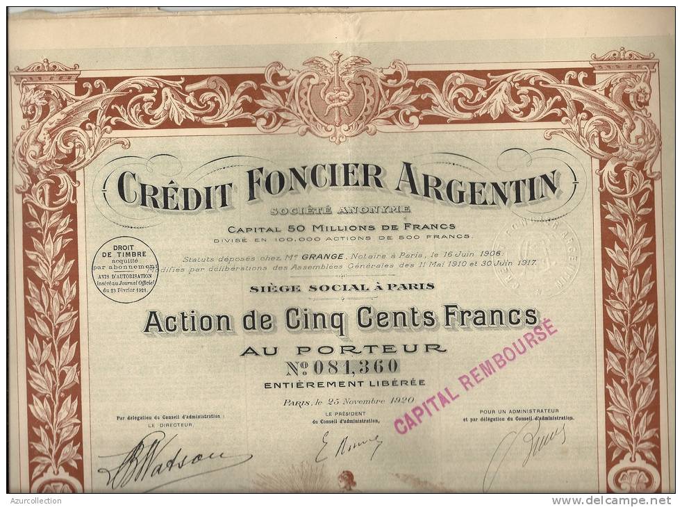 CREDIT FONCIER ARGENTIN X 4 ACTIONS - Banco & Caja De Ahorros