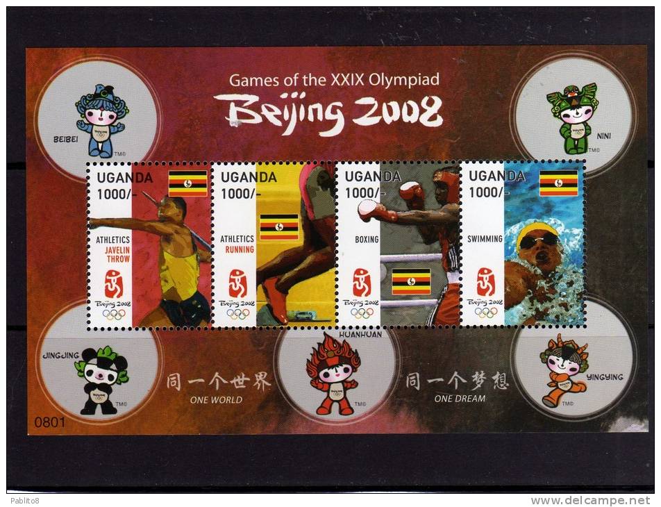 UGANDA 2008 BEIJING CHINA OLYMPICS GAMES SOUVENIR SHEET  - OLIMPIADI PECHINO CINA FOGLIETTO MNH - Uganda (1962-...)