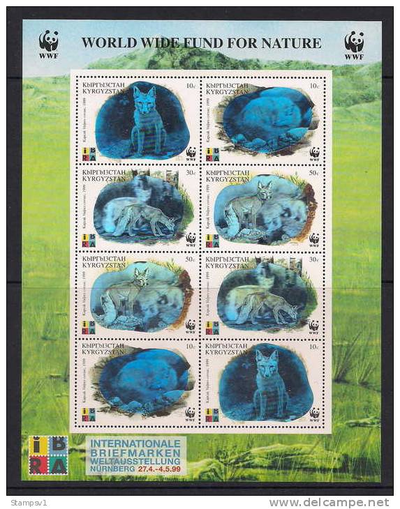 Kyrgyzstan. 1999 WWF.Foxes.World Stamp Show IBRA-99. - Kirghizistan