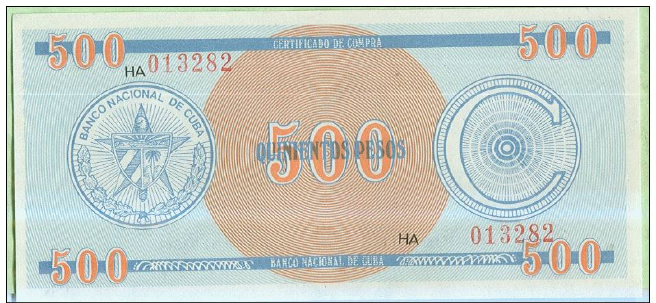 CUBA.FOREIGN EXCHANGE CERTIFICATE.500 PESOS.UNC.Pick:FX18. - Cuba