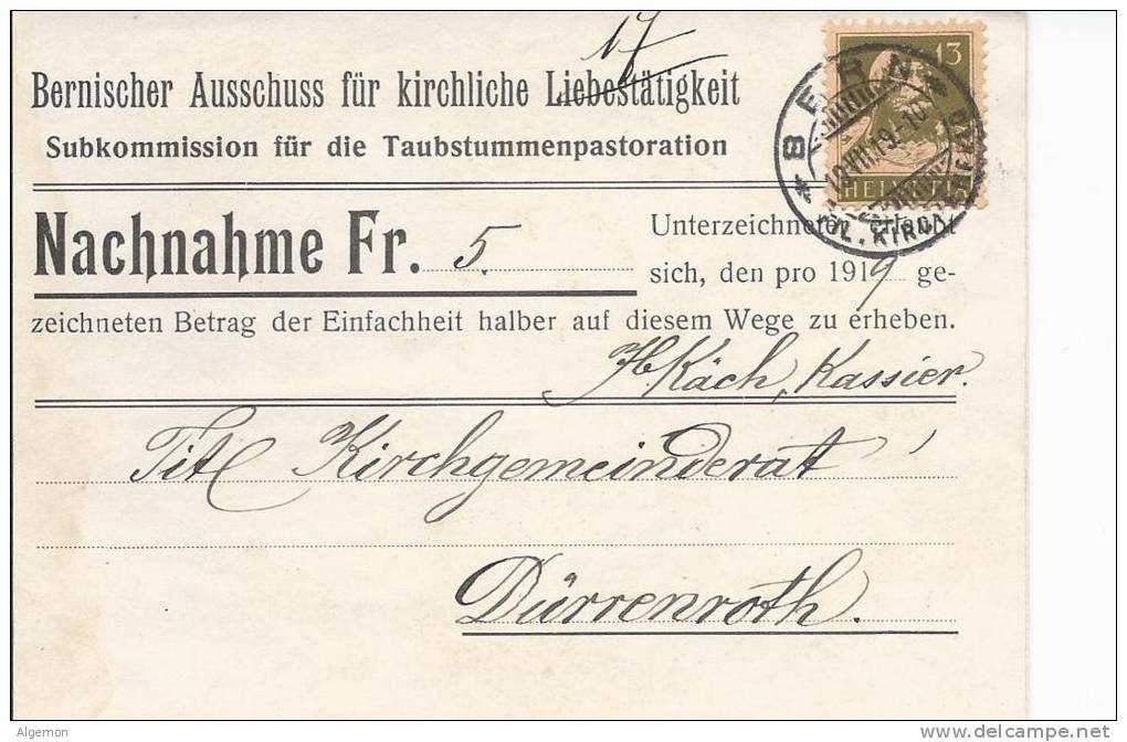 3518 -  Lettre Remboursement De Berne Pour Dürrenroth 19.07.1919 - Storia Postale