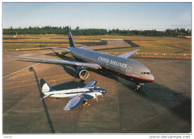 Boeing Airplanes, United 247D And 777 On Runway, Commercial Planes On C1990s Vintage Postcard - 1946-....: Moderne