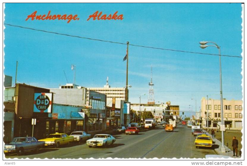 Anchorage AK Alaska, Street Scene With Autos, Business District  Signs, C1970s Vintage Postcard - Other & Unclassified