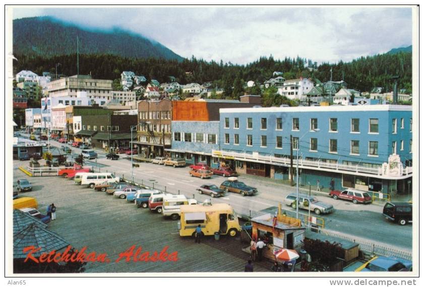 Ketchikan AK Alaska, Downtown Business District Street Scene, Auto, C1970s Vintage Postcard - Other & Unclassified