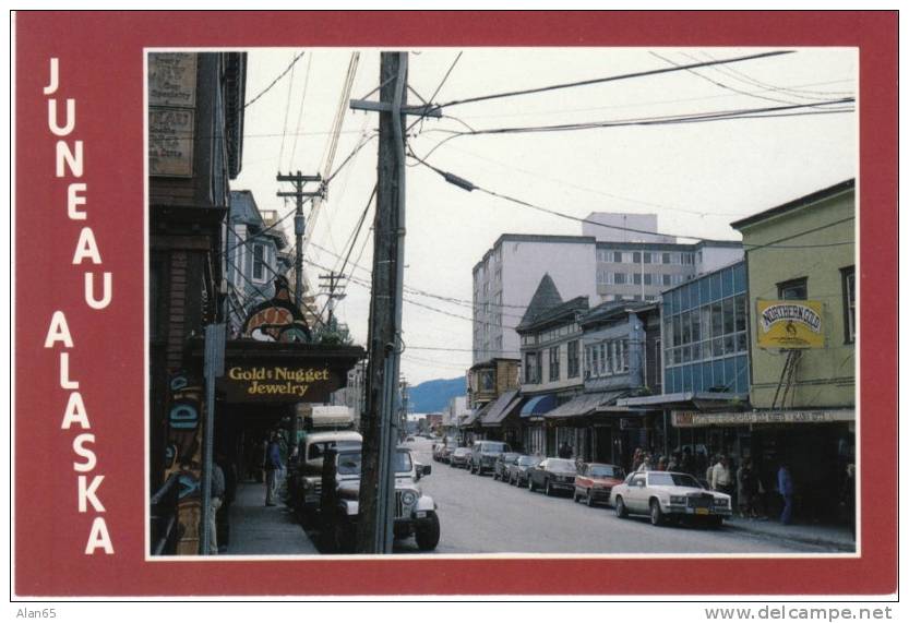 Juneau AK Alaska, Downtown Business District Street Scene, Auto, C1980s Vintage Postcard - Juneau