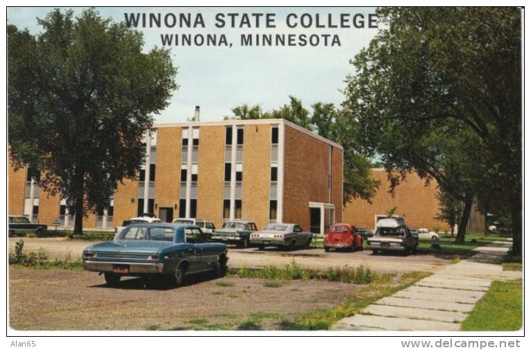 Winona MN Minnesota, Winona State College Campus, Autos, C1960s Vintage Postcard - Autres & Non Classés