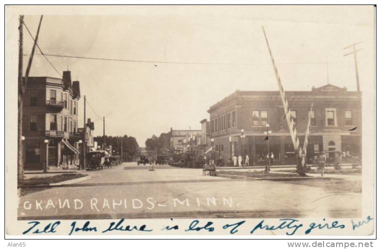 Grand Rapids MN Minnesota, Main Street Scene, Auto, Railroad Crossing Barrier, On C1910s Vintage Real Photo Postcard - Other & Unclassified