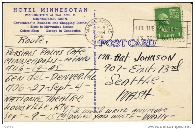 Minneapolis MN Minnesota, Hotel Minnesotan Multi-view Interior Images, Lodging, On C1940s Vintage Linen Postcard - Minneapolis