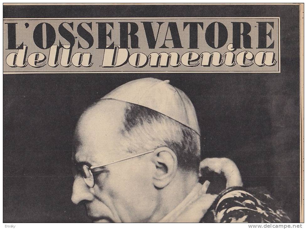 12/10/1958L'OSSERVATORE DELLA DOMENICA "IN MORTE DI PIO XII" (spedisco Solo Con Raccomandata" - Altri & Non Classificati