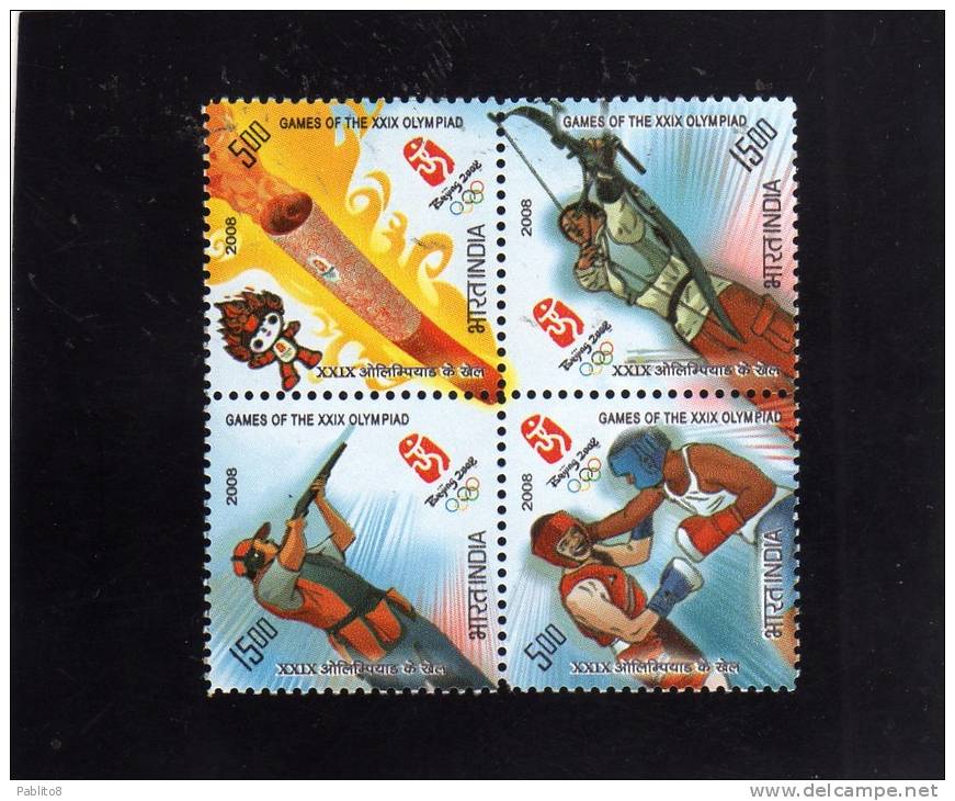 INDIA 2008 BEIJING CHINA OLYMPICS GAMES BLOCK OF 4  - OLIMPIADI PECHINO CINA MNH - Nuovi