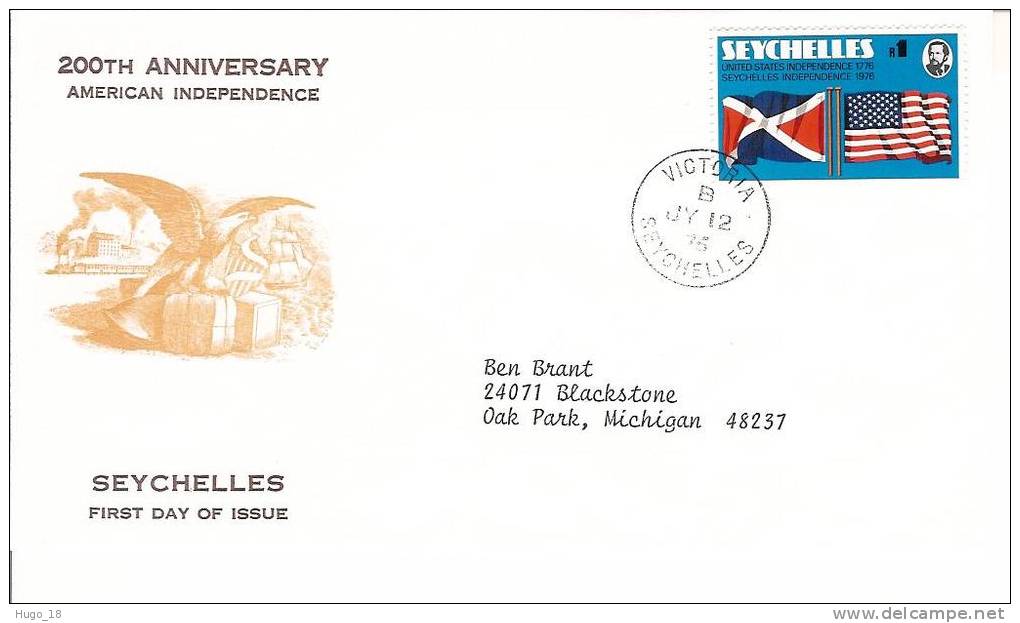 FDC Seychelles:1975  200th Anniversary Independence - Seychelles (1976-...)