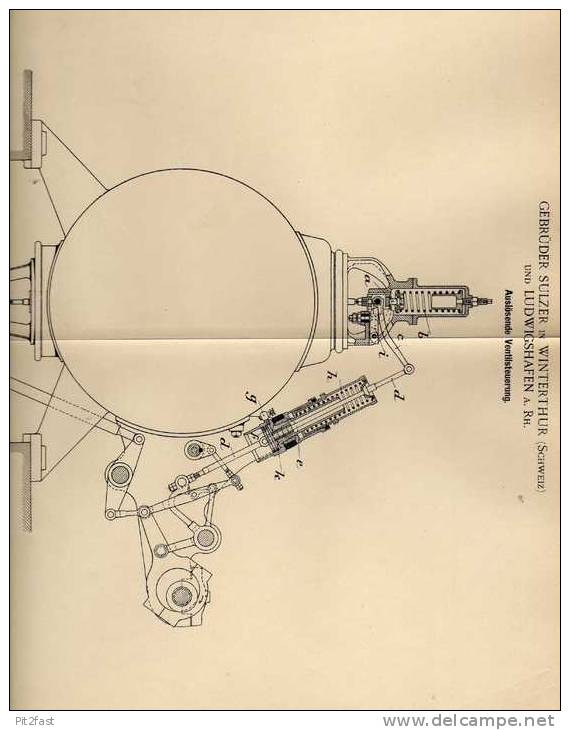 Original Patentschrift - Gebr. Sulzer In Winterthur Und Ludwigshafen , 1899 , Ventilsteuerung !!! - Maschinen