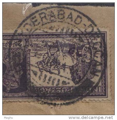 India  Used In Hyderabad Deccan, On Piece,  King George VI, Transport, Cow, Bullock Cart, - Hyderabad