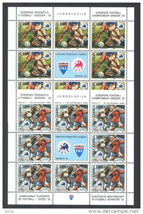 Jugoslawien – Yugoslavia 1992 European Football Championships Mini Sheets MNH; Michel # 2542-43 - Hojas Y Bloques