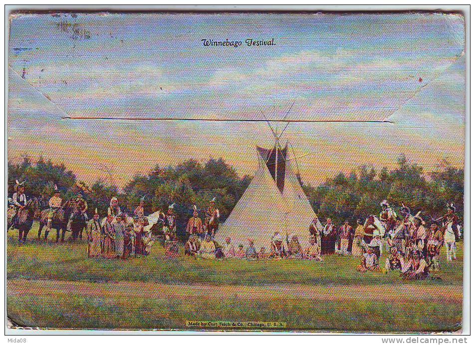 INDIANS OF WISCONSIN DELLS. SET 18 VIEWS VINTAGE. Depliant De18 Vues. Recto,verso.WINNEBAGO FESTIVAL.LA VIE DES INDIENS. - Other & Unclassified