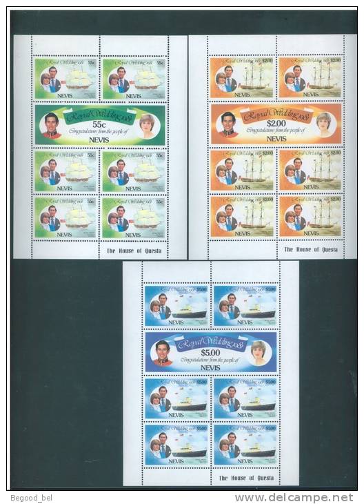 NEVIS  - 1981 -  MNH/*** LUXE -  ROYAL WEDDING DIANA CHARLES  Yv 65-70 Lot 6050 - St.Kitts-et-Nevis ( 1983-...)