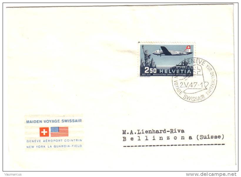Zu F 42 Vol GENEVE-WASHINGTON 2.5.47 SF 47.5a LHB 45,- - First Flight Covers