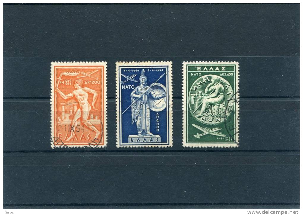 1954-Greece- "N.A.T.O." Airpost Issue- Complete Set Used (4.000dr. Some Foxing) - Gebraucht