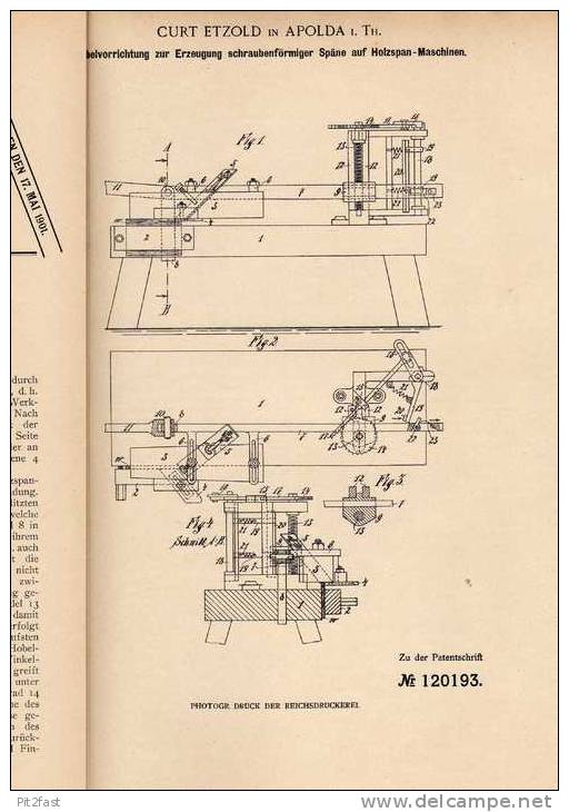 Original Patentschrift - C. Etzold In Apolda I. Th., 1899 , Hobelmaschine , Hobel , Tischlerei !!! - Machines