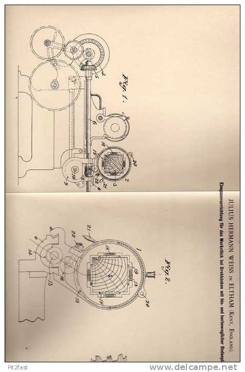 Original Patentschrift - Drehbank , 1899 , J. Weiss In Eltham , Kent In England !!! - Maschinen