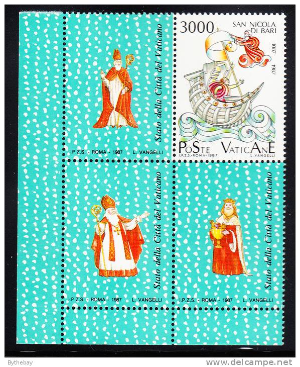 Vatican MNH Scott #805 3000l San Nicola Di Bari Lower Left Corner With 3 Tabs Showing Different Santa Claus - Neufs