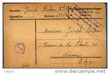 BELGIQUE : Pli Ayant Circulé En Franchise Depuis Le Krieggefangenenlager HAMELN (20.08.1918) - German Occupation